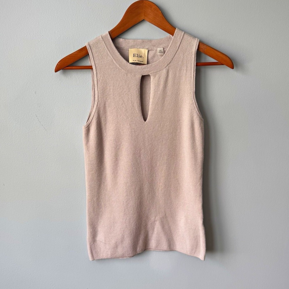 Elie Tahari Pink Knit Sleeveless Sweater Tank Top Cut Out Keyhole Women's Size S